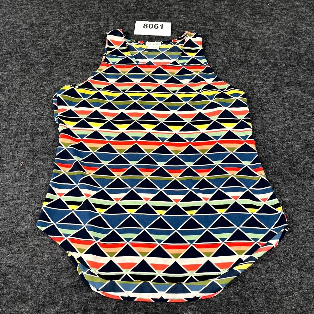 Van Heusen Tank Top Womens Medium Multicolor Geometric Crew‎ Neck Drop Cut Hem